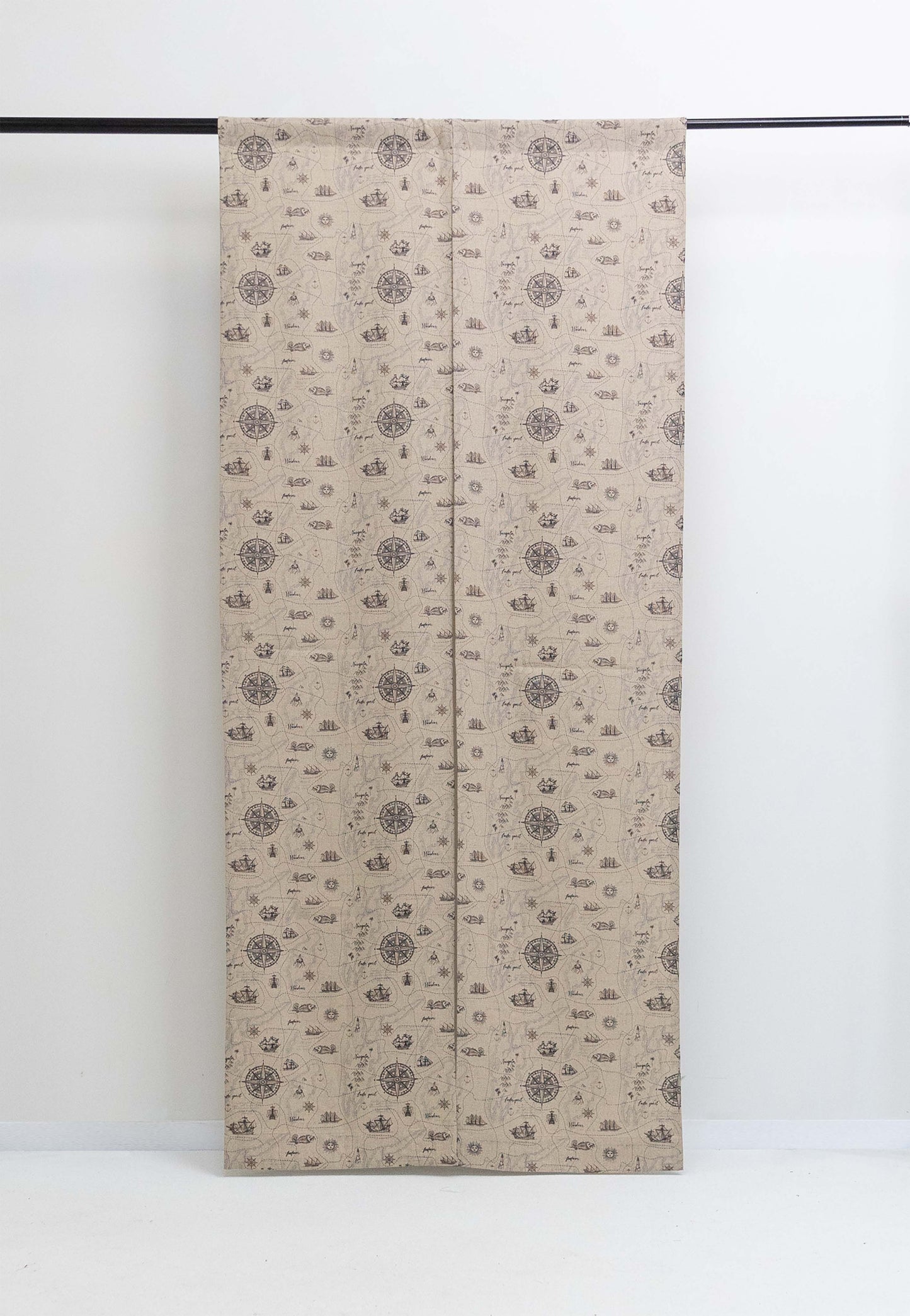Linen Noren Curtains with a Vintage Print. Natural undyed linen Japanese Style Curtains. Rod Pocket Drapes. Door Curtain.