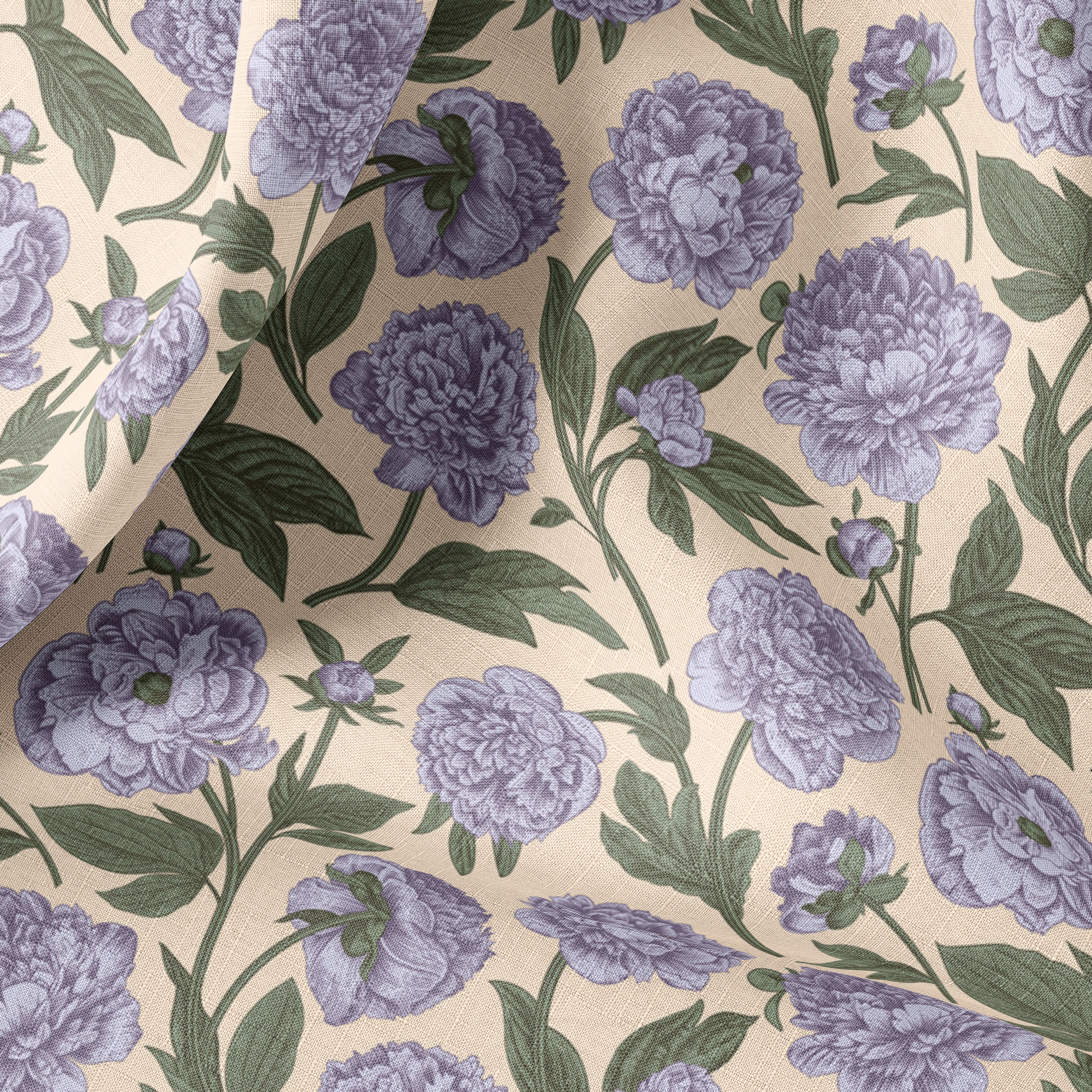Vintage Fabric by the Yard. Blues / Greens / Purple / Grays Floral