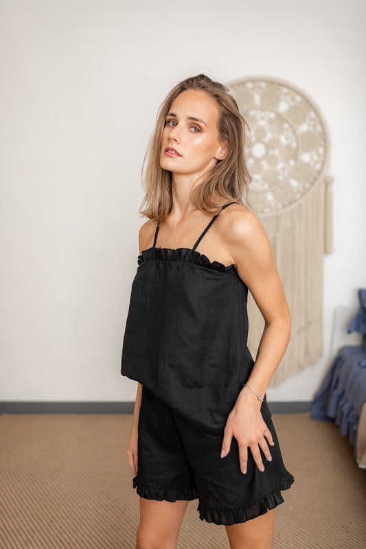 Soft Linen Pajama Set - Top and Shorts