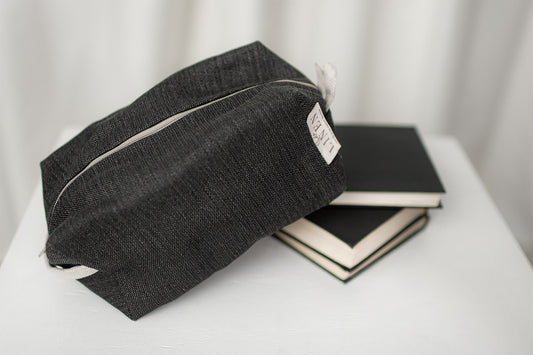 Unisex Toiletry Bag. Linen Cosmetic Travel Bag with a Zipper.