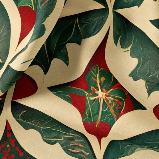Christmas Print Linen By The Yard or Meter, Art Nouveau Style Print Linen Fabric For Bedding, Curtains, Clothing & Upholstery