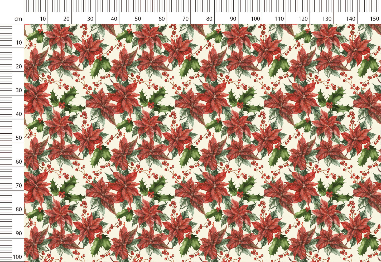 Christmas Print Linen By The Yard or Meter, Vintage Poinsettia Print Linen Fabric For Bedding, Curtains, Clothing & Upholstery