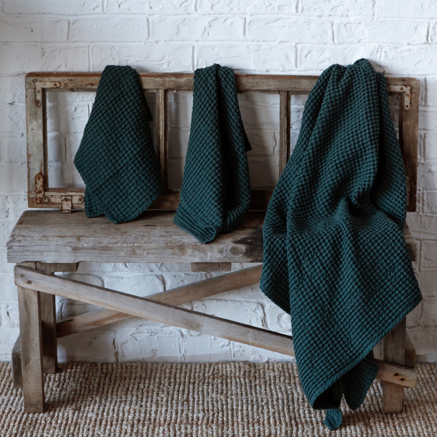 Buy Linen Waffle Towels in Spa Green: Towel Set, Bath Towel, Hand Towel, Wash  Cloth, Face, Body Linen Towels. Online in India 