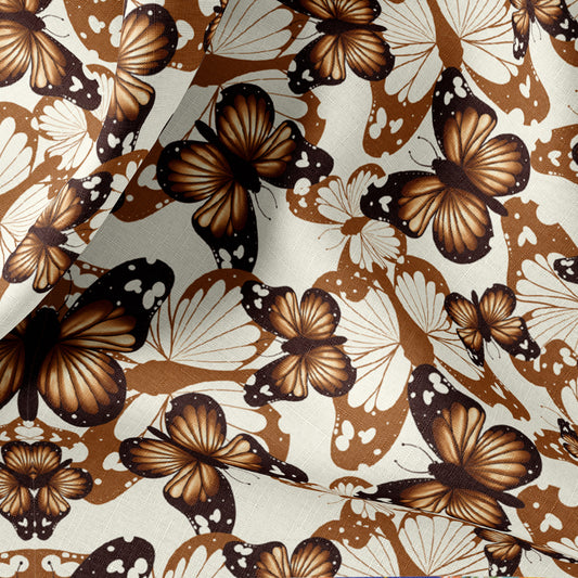 Retro Print Linen By The Yard or Meter, Retro Butterfly Print Linen Fabric For Clothing, Bedding, Curtains & Upholstery