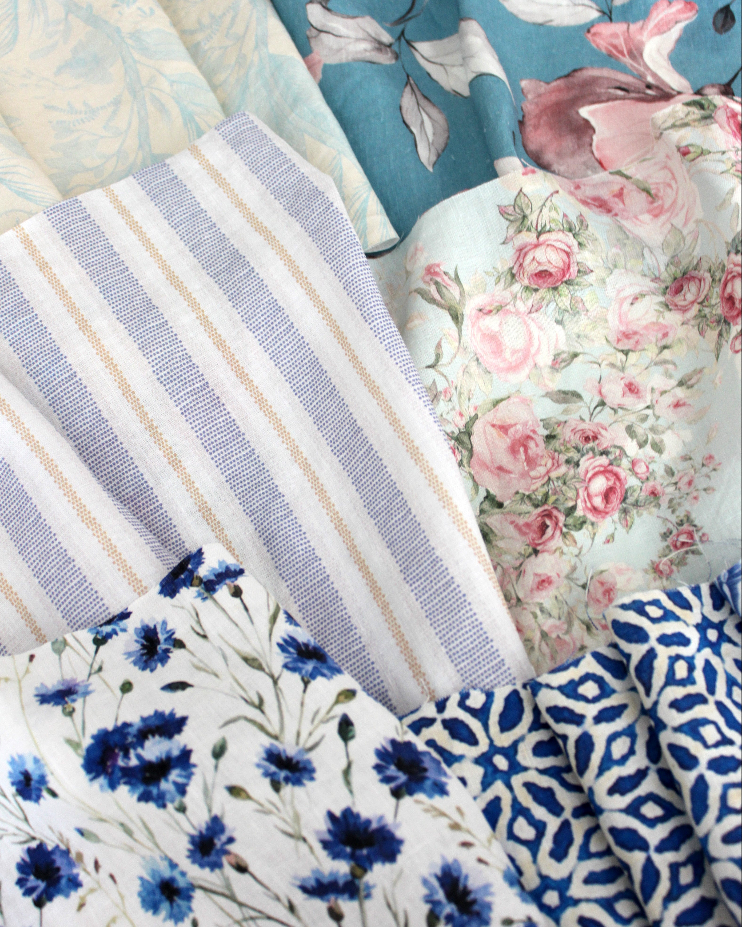 Vintage Print Linen Scraps Bundle, Printed Linen Fabric Remnants For C ...