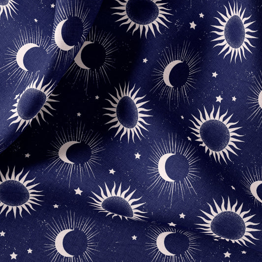 Vintage Linen By The Yard or Meter, Vintage Stars Celestial Print Linen Fabric For Bedding, Curtains, Clothing, Table Cloth & Upholstery