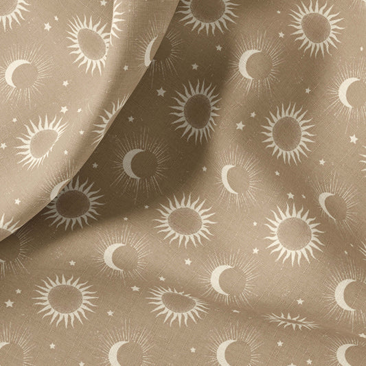 Vintage Linen By The Yard or Meter, Vintage Stars Celestial Print Linen Fabric For Bedding, Curtains, Clothing, Table Cloth & Pillow Covers