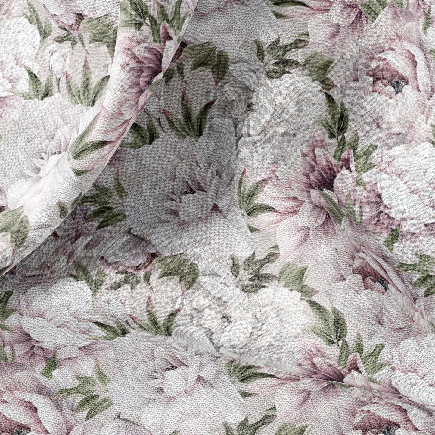 Watercolor Floral Print Linen By The Yard or Meter, Watercolor Peonies Flowers Print Linen Fabric For Clothing, Curtains & Upholstery