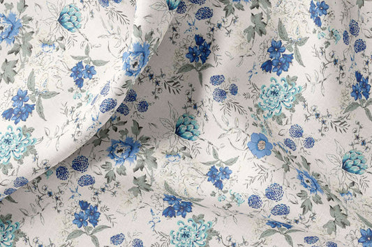Floral Linen Fabric By The Yard Natural Printed Linen Fabric By The Yard For Clothing & Home Textile - Width 148 cm/1.62yd