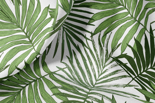 Linen Fabric Palm Leaves Print By The Yard Natural Linen Fabric By The Yard For Clothes For & Home Textile - Width 148 cm/1.62yd