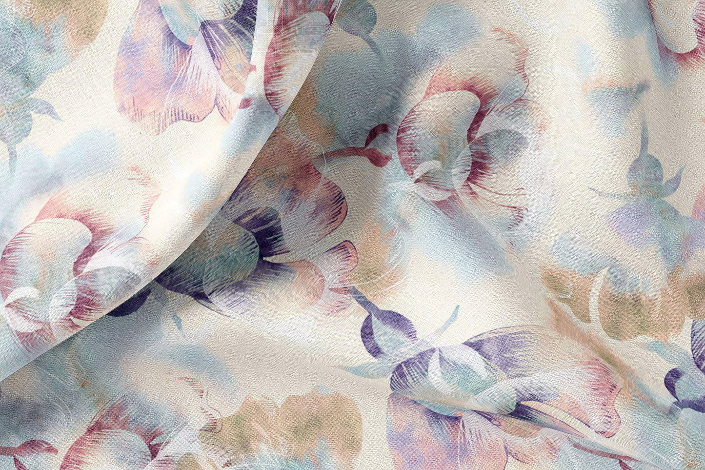 Floral Linen Fabric By The Yard Natural Stonewashed Linen Fabric For Clothing & Home Textile - Width 148 cm/1.62yd