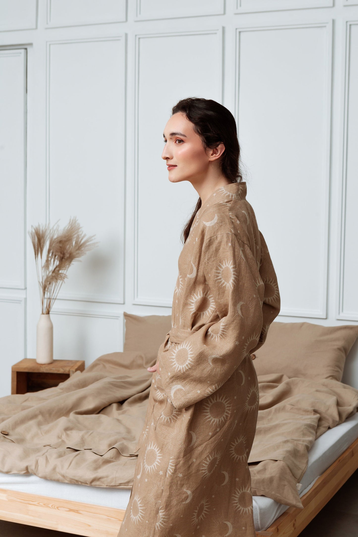 Extremely Soft Linen Bathrobe with a Print