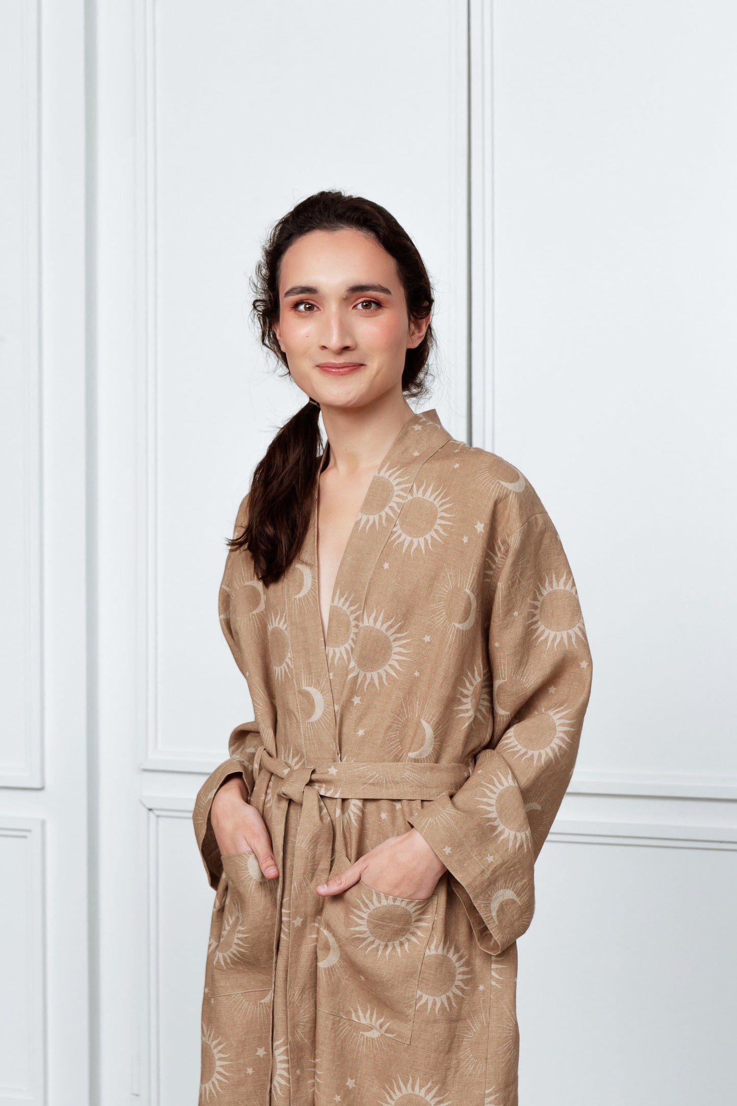 Extremely Soft Linen Bathrobe with a Print