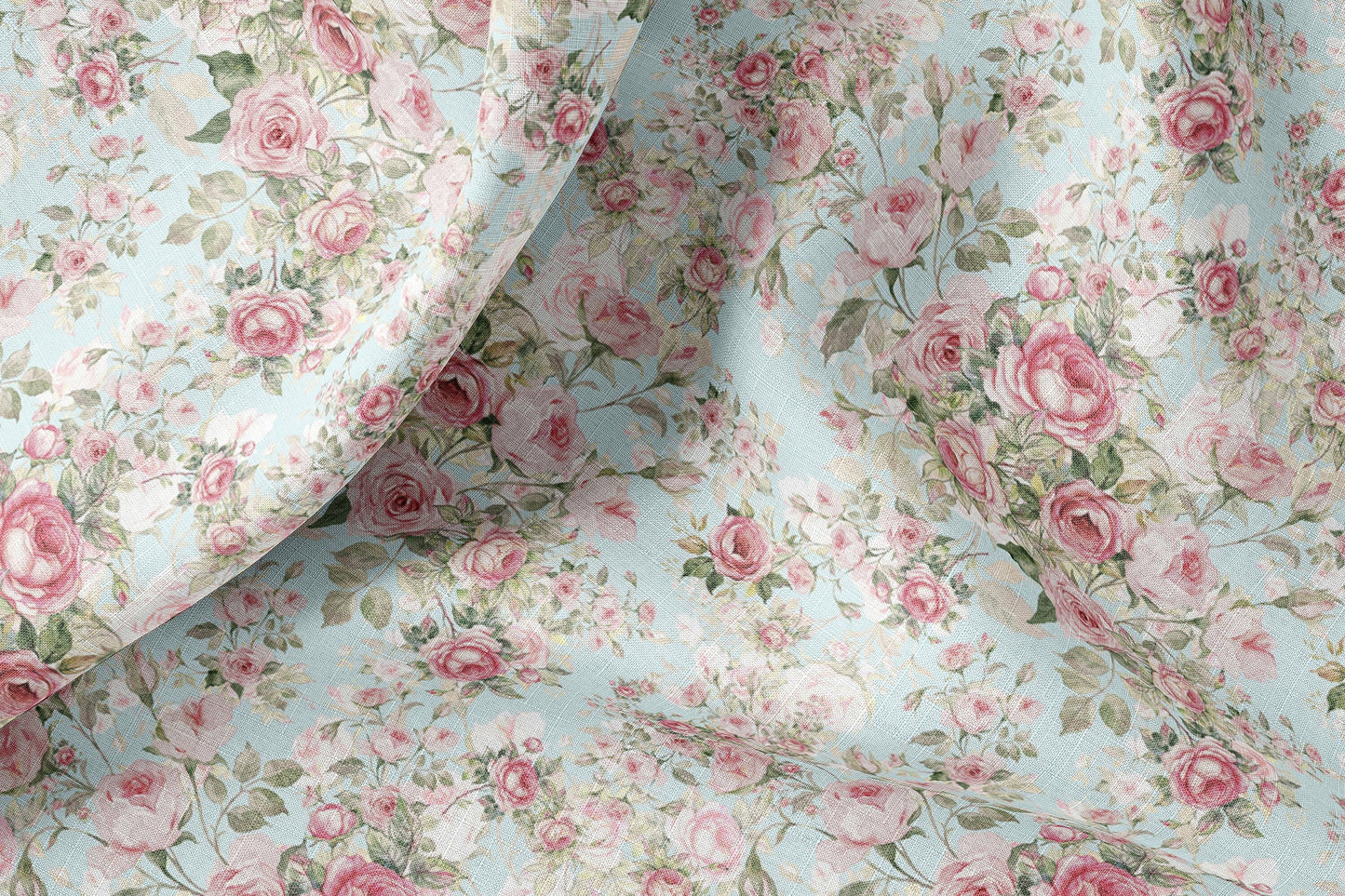 Vintage Linen By The Yard or Meter, Vintage Roses Print Linen Fabric For Bedding, Curtains, Dresses, Clothing, Table Cloth & Pillow Covers