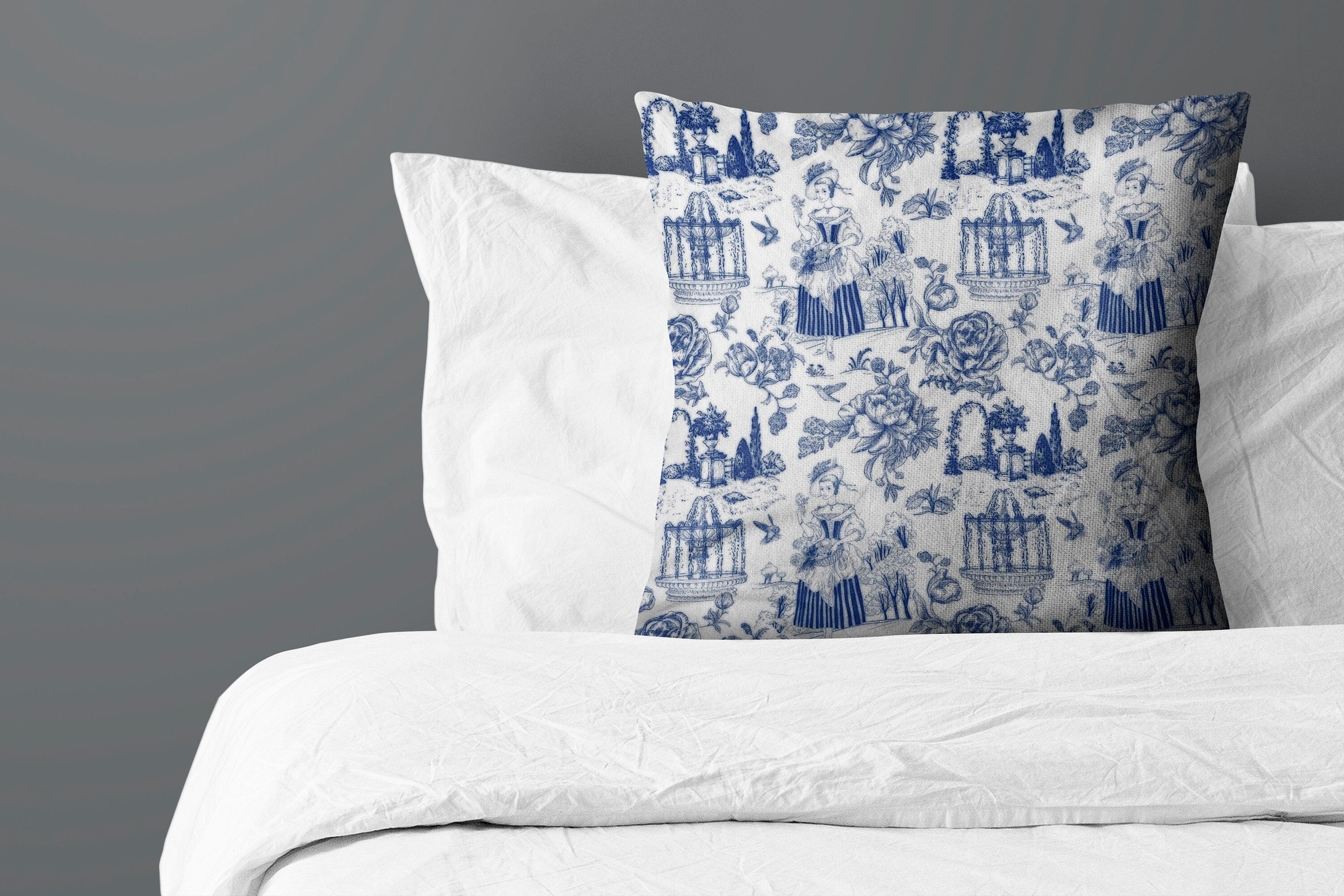 Vintage Linen By The Yard French Toile de Jouy Print Linen Fabric For ...