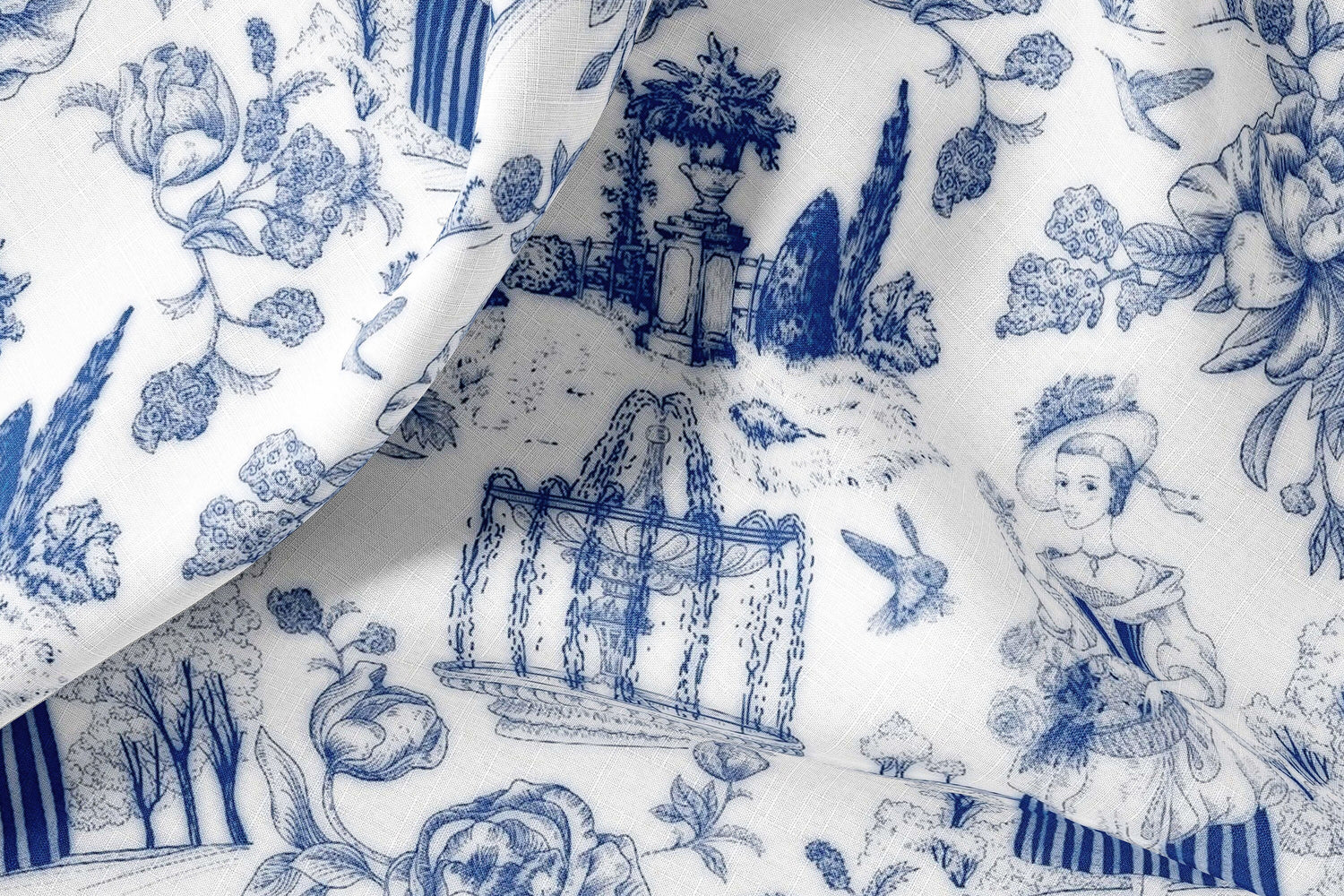 Vintage Linen By The Yard French Toile de Jouy Print Linen Fabric For ...