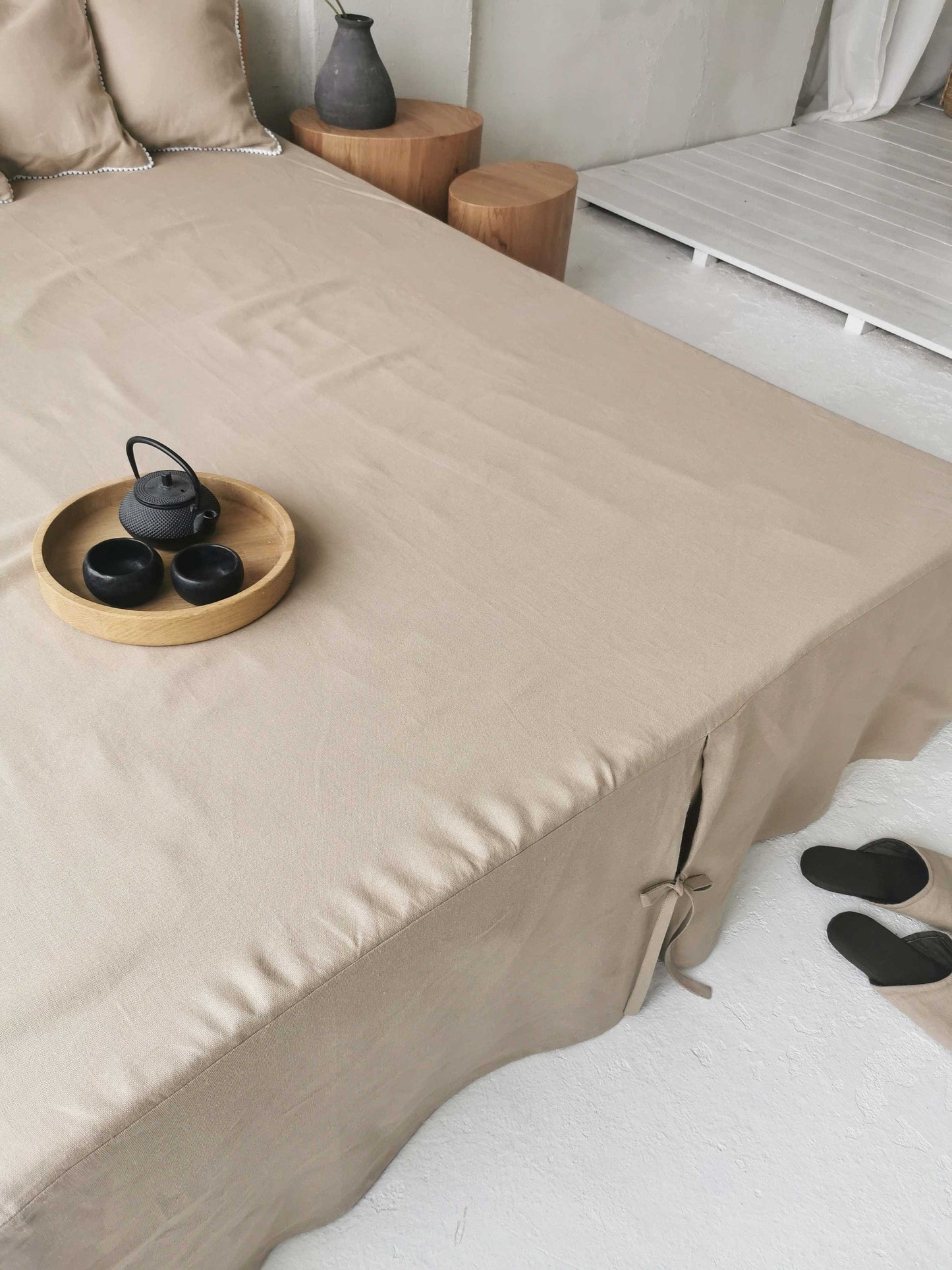 Linen Pleated Bed Skirt with Ties