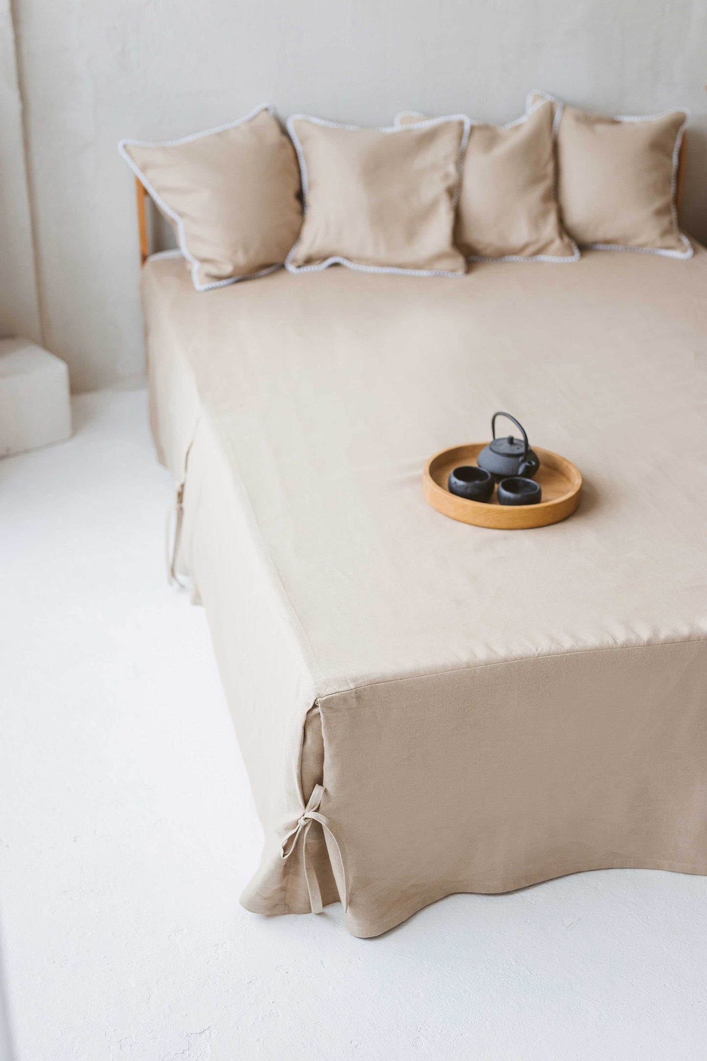 Linen Pleated Bed Skirt with Ties