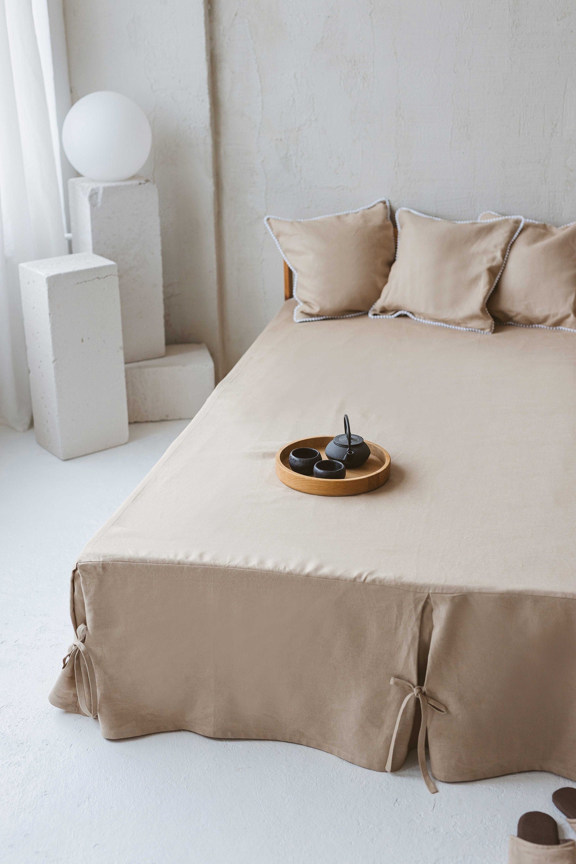 Linen Pleated Bed Skirt with Ties Isole Linen